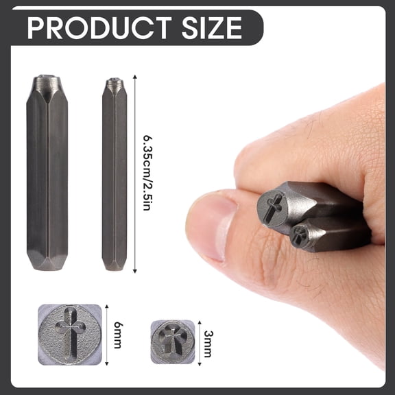 2 Pcs Metal Punch Stamp, Metal Stamping Tools 6mm and 3mm, Cross Design, for Jewelry Craft Key Punching