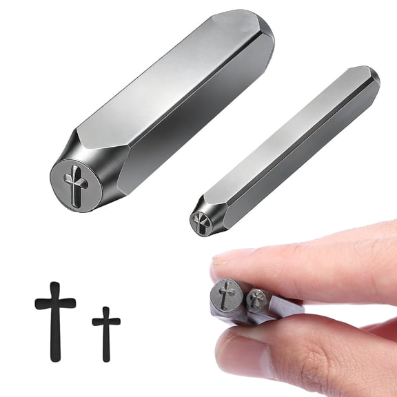 2 Pcs Metal Punch Stamp, Metal Stamping Tools 6mm and 3mm, Cross Design, for Jewelry Craft Key Punching