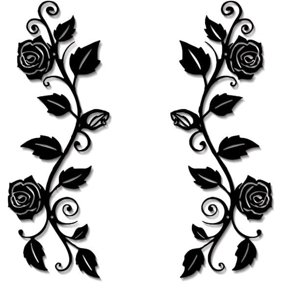 2 Pcs Metal Rose Tree Leaf Wall Decor, Long Iron Scroll Vine Wall Art Above, Rustic Hanging Sign Flowers Sculpture, For Above Door Living Room Office Indoor And Outdoor Decoration - Black