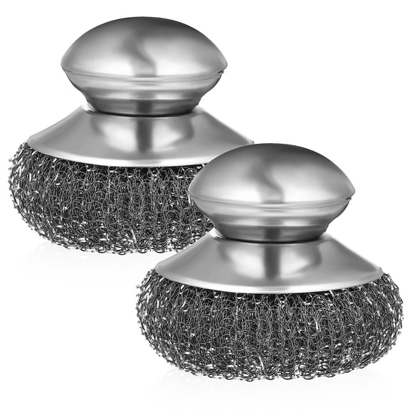 LITINKIMI 2Pcs Pan Scrubber Stainless Steel Wire Sponge with Ergonomic Handle for Tough Dirt Removal