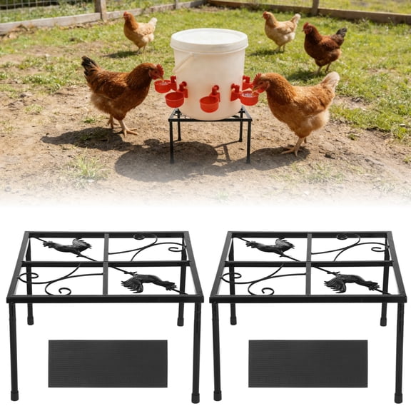 2 Pcs Metal Stand for Chicken Waterer Feeder, Heavy Duty Chicken Feeder Waterer Holder with 4 Legs, Square Support Rack for Poultry Feeding, Indoor Outdoor Use