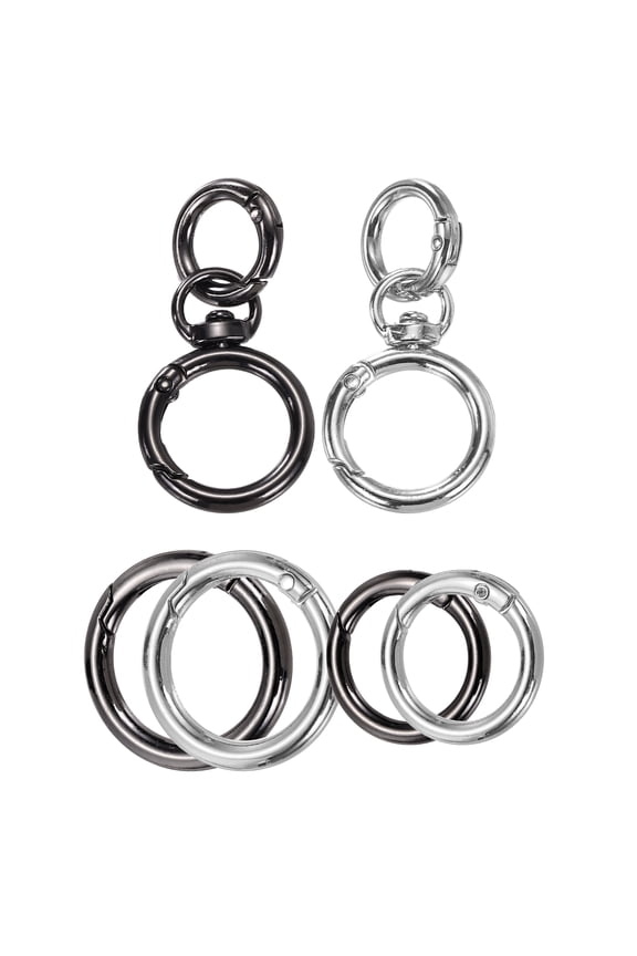 2 Pcs Metal Swivel Clasps Key Chain O Ring Keyrings Round Spring Snap Keychain Hook Clip for Chains Extender DIY Handicrafts Keys Lanyards Jewelry Findings, Silver Tone/Gun Black