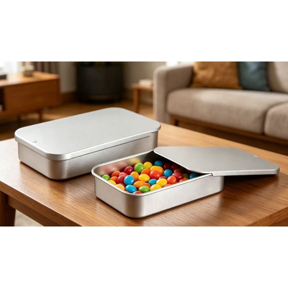2 Pcs Metal Tin Box Container, Mini Portable Small Storage Container Kit with Lid for Home Storage, for Candy Cosmetic Crafts, Silver