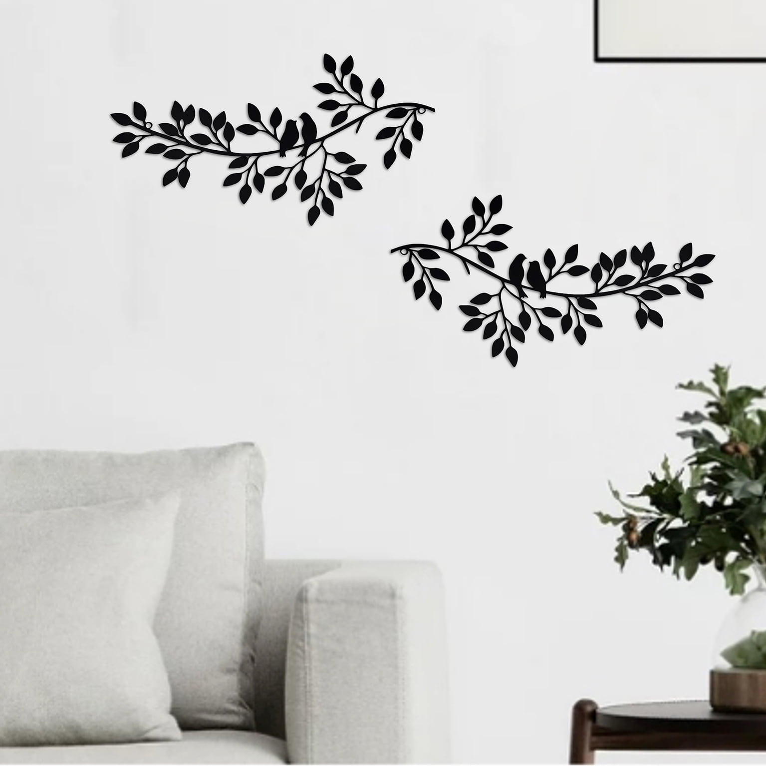 2 Pcs Metal Tree Leaf & Birds Wall Art Olive Branch Leaf and Bird Steel