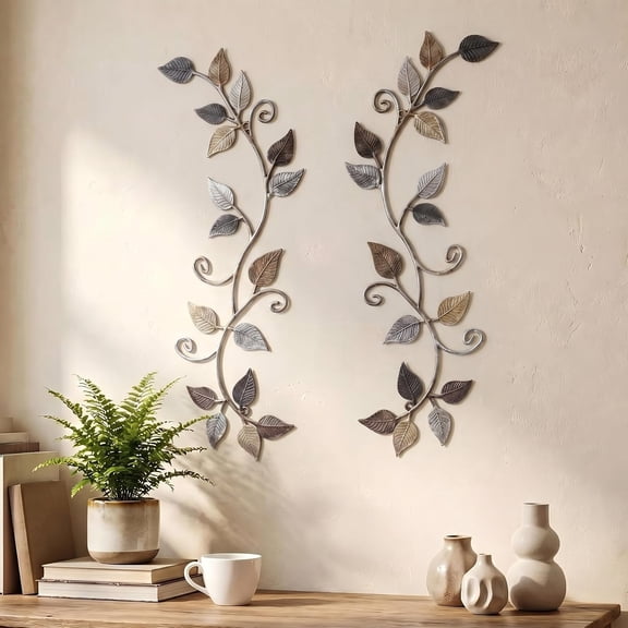 2 Pcs Metal Tree Leaf Scroll Wall Art Vine Hanging Decor Bronze