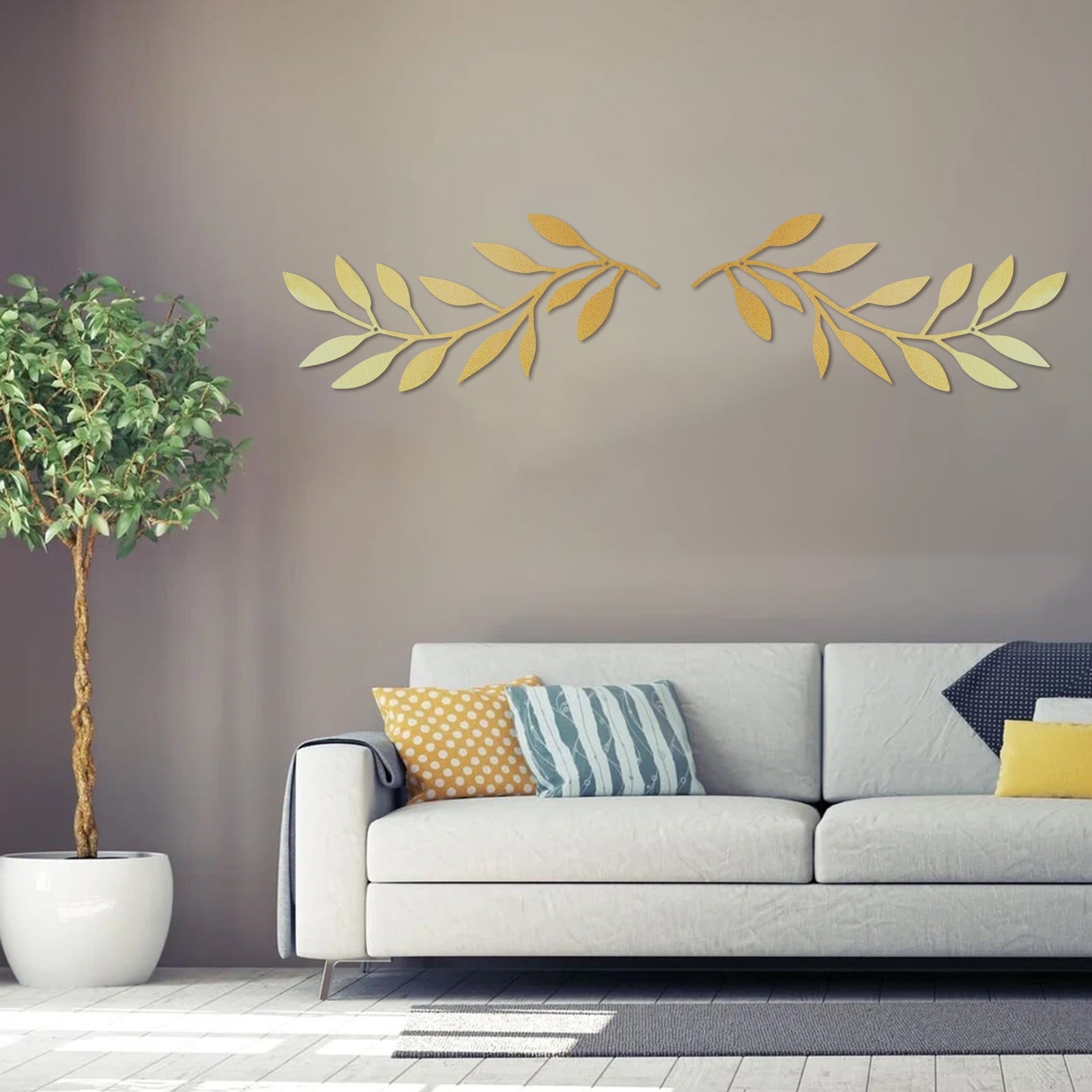 EUWBSSR 2 Pcs Metal Tree Leaf Wall Decor Decorative Vine Olive Branch Leaf Wall Art Elegant Wrought Iron Scroll for Living Room Bedroom Bathroom 40x16cm