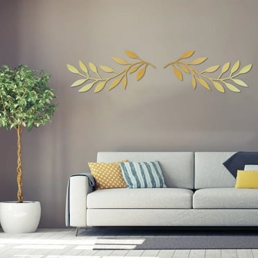 EUWBSSR 2 Pcs Metal Tree Leaf Wall Decor Decorative Vine Olive Branch Leaf Wall Art Elegant Wrought Iron Scroll for Living Room Bedroom Bathroom 40x16cm