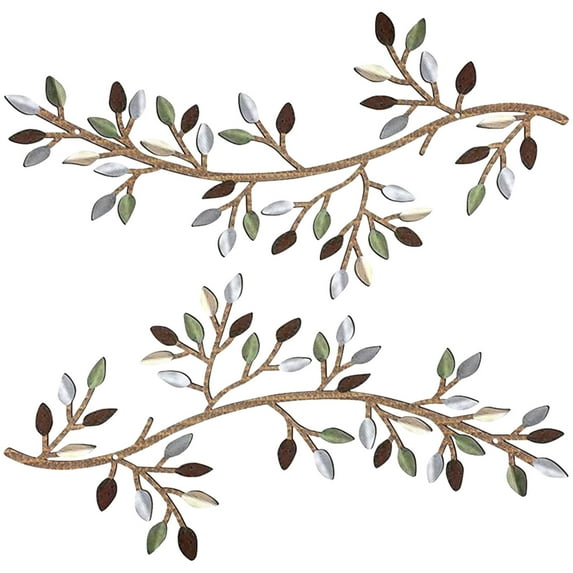 2 Pcs Metal Tree Leaf Wall Decor Vine Olive Branch Leaf Wall Art Wrought Iron Scroll Above The Bed Living Room Outdoor Decoration