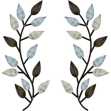 2 Pcs Metal Tree Leaf Wall Decor, Vine Olive Branch Leaves Wall Art Wrought Iron Scrolls, Sturdy Home Decor