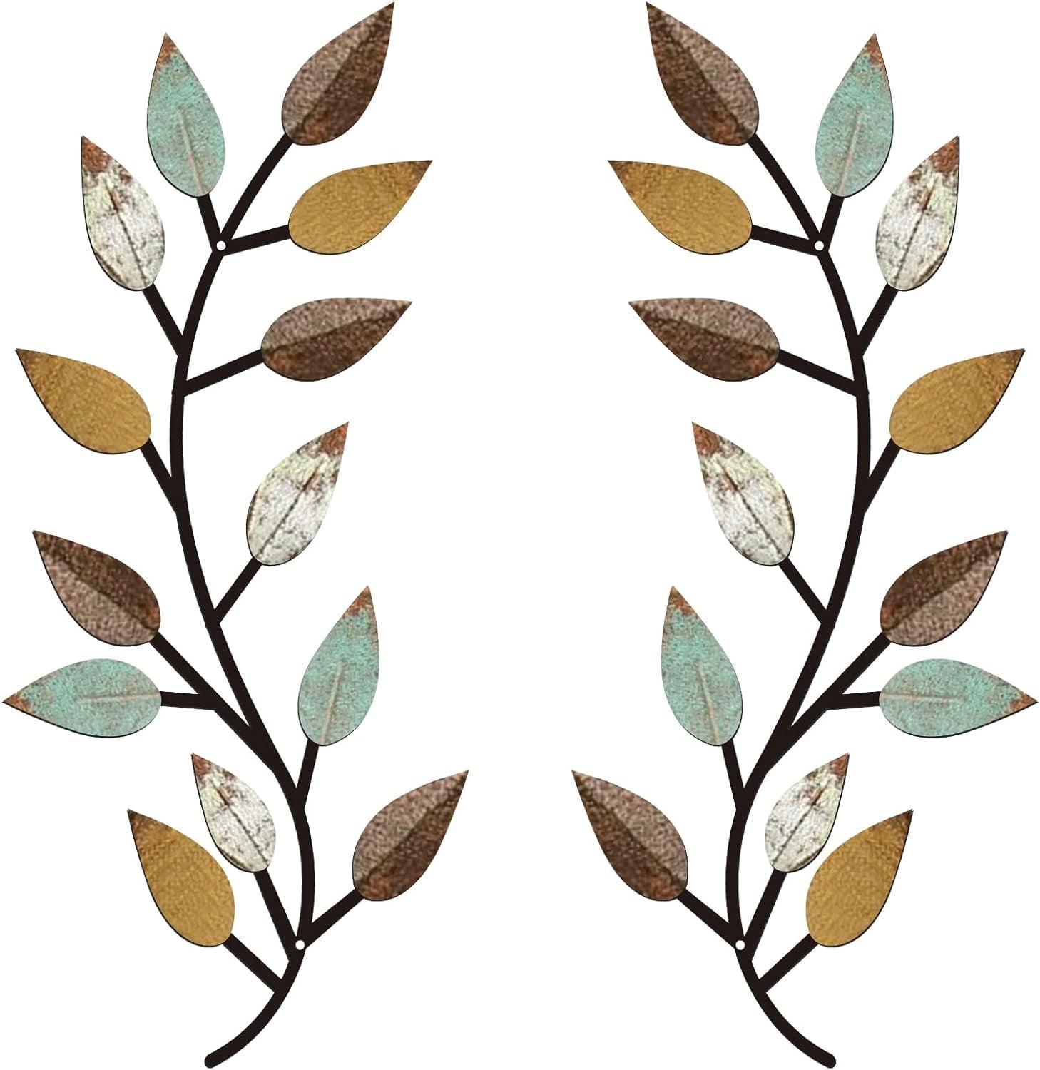 2 Pcs Metal Tree Leaf Wall Decor, Vine Olive Branch Leaves Wall Art Wrought Iron Scrolls, Sturdy Home Decor