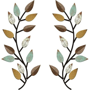 2 Pcs Metal Tree Leaf Wall Decor, Vine Olive Branch Leaves Wall Art Wrought Iron Scrolls, Sturdy Home Decor
