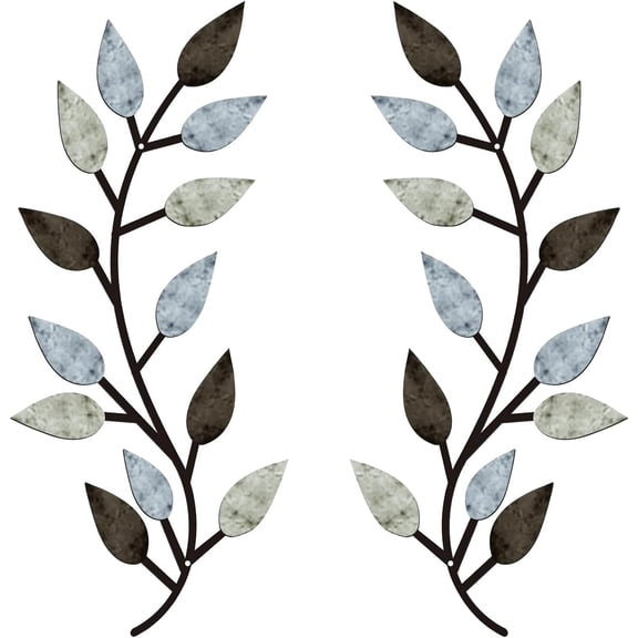 2 Pcs Metal Tree Leaf Wall Decor, Vine Olive Branch Leaves Wall Art Wrought Iron Scrolls, Sturdy Home Decor