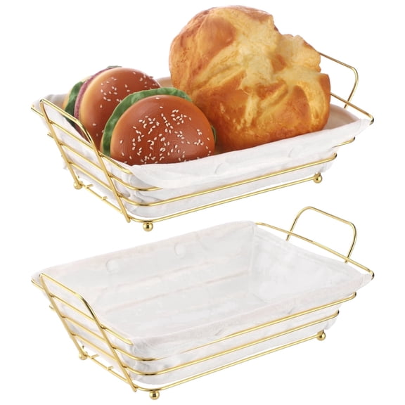 2 Pack Metal Wire Baskets with Fabric Liner – 11.8" x 7.9" x 3.9" Rectangular Bread Serving Basket, Fruit & Vegetable Storage, Kitchen Countertop Organizer Bin