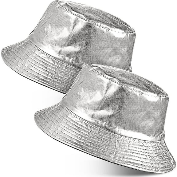 2 Pcs Metallic Bucket Hat Unisex Trendy Fisherman Hat Reversible Foldable Packable Cap Double Side Hat