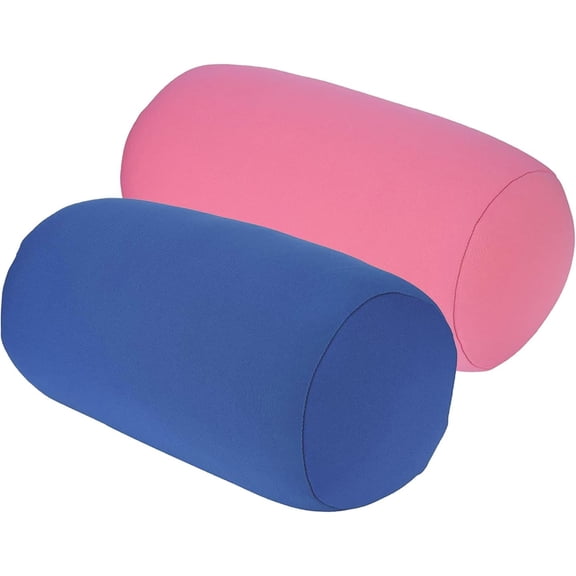 2 Pcs Microbead Bolster Tube Pillow, Squishy Neck Arm Back Support Roll Body Cushion Pillows Cylinder Bean Bag Throw Pillow for Plane Car Travel Recliner Sleeping, 11.8 x 6.3 Inch, Blue + Pink