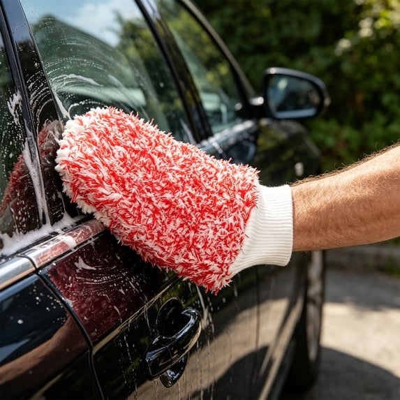 2 Pcs Microfiber Car Wash Mitt, 7×11 inch Elastic Cuff Thick Plush Fiber Cleansing Glove, Absorbent Detailing Washing Gloves for Cars Motorcycles SUVs Trucks Boats, Home Dusting Microfiber Gloves