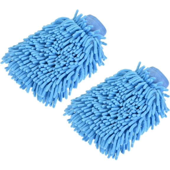 2 Pcs Microfiber Chenille Wash Mitt - Double Side Reusable Gloves for Cleaning, Scratch-Free, Apply to Car Cleaning, Kitchen (9.84 x 6.69'', Blue)