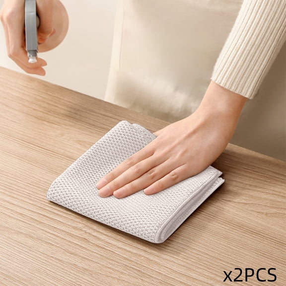2 Pcs Microfiber Cleaning Cloth - 11.8x11.8in Thicken Polishing Cloths, Lint Free for Cleaning Windows, Glasses, Mirrors, Windshields, Stainless Steel - Beige