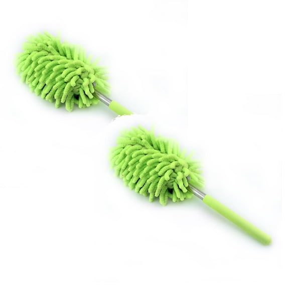 2 Pcs Microfiber Extendable Hand Dusters Washable Dusting Brush with Telescoping Pole for Cleaning Car, Computer, Air Conditioning, TV and Else, 10-29 Inch, Green