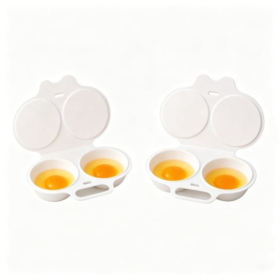 2 Pcs Microwave Egg Steamer Box with Lid and Handle, Plastic Dual-Cavity Egg Steamer, Heat-Resistant Easy-Clean Creative Kitchen Gadget, Quick-Heat Nonstick Egg Cooker for 2 Eggs
