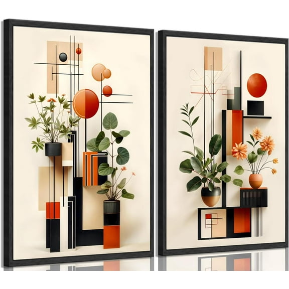 2 Pcs Mid-Century Modern Canvas Wall Art Neutral Wall Decor Minimalist Prints Abstract picture painting Geometric Aesthetic Artwork for Boho Bedroom Living Room office Decoration,12x16incanvas
