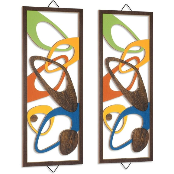2 Pcs Mid Century Wall Art Mid Century Modern Decor Elegance Wall Accents Wood Abstract Decor Geometric Panels for Interior Panel Wood Art for Home Living Room