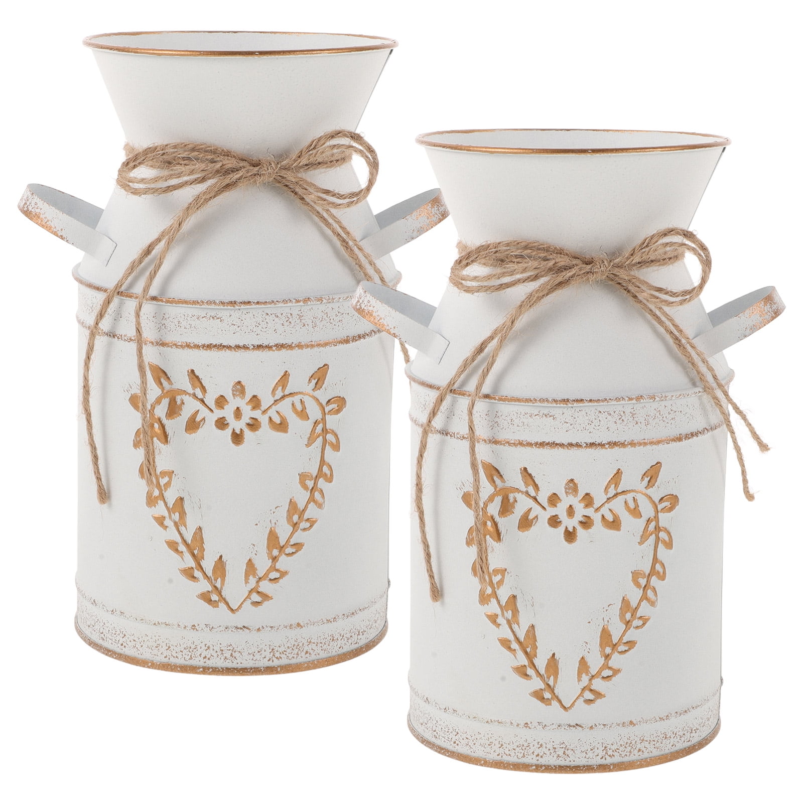 2 Pcs Milk Jug Heart Shaped Vase Flower Pots Metal Vase Floral Milk Jug