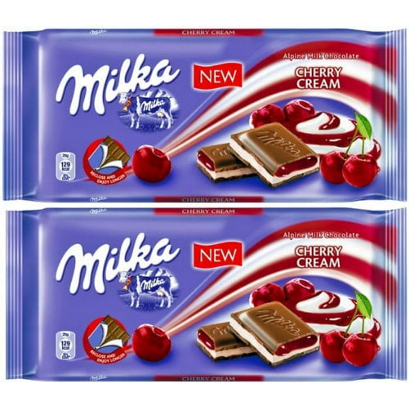 2 Pcs Milka Alpine Milk Chocolate Bars Vanilla Cherry Cream