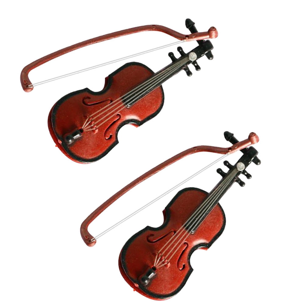 2 Pcs Minature Violin Joke Miniature Musical Instruments Simulated 1/8 Child