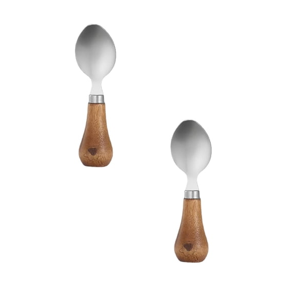 2 Pcs Mini Avocado Potato Spoon, Stainless Steel Cheese Tool with Wood Non Slip Handle, Bean Vegetables Food Mashers Kitchen Mashing Utensil, 4.72x0.98 Inch, Mini Round Spoon