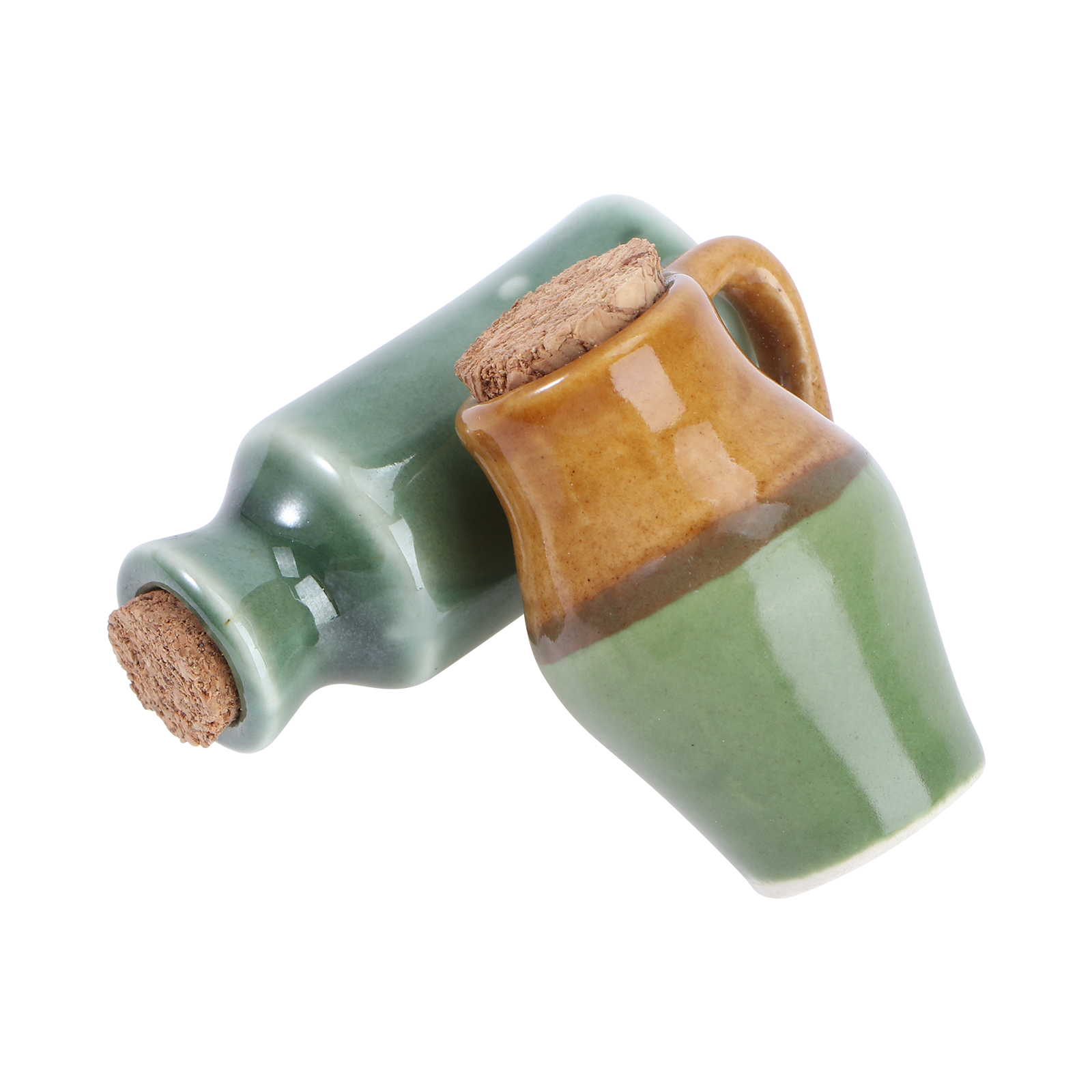 2 Pcs Mini Ceramic Jar Decor Models Mini Ceramic Cork Jar Mini House