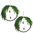thumbnail image 1 of 2 Pcs Mini Christmas Wreath 8.6 Inch Small Norfolk Wreaths for Kitchen Cabinets Vintage Mini Wreath with Wood Bead Bell Rustic for Xmas Front Door Window Chair Fireplace Farmhouse Decor, 1 of 8
