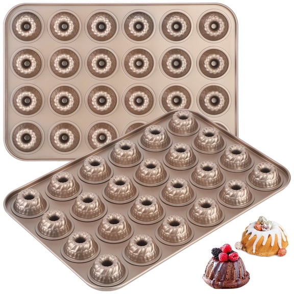 2 Pcs Mini Fluted Cake Pan, 24-Cavity Nonstick Carbon Steel Cake Pans, Small Fluted Tube Cake Tray for Baking, Gugelhupf Molds for Mousse Cupcake Dessert, 14.8 x 10 x 0.8 in