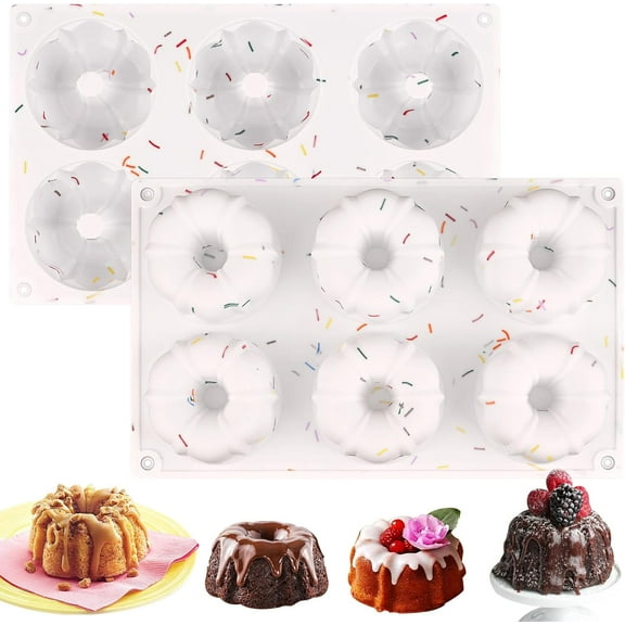 2 Pcs Mini Fluted Cake Pan, 6-Cavity Fluted Tube Cake Pan, Non-stick Silicone Baking Mold for Cupcakes, Donuts, Muffins, Cornbread, Brownies, Jellies
