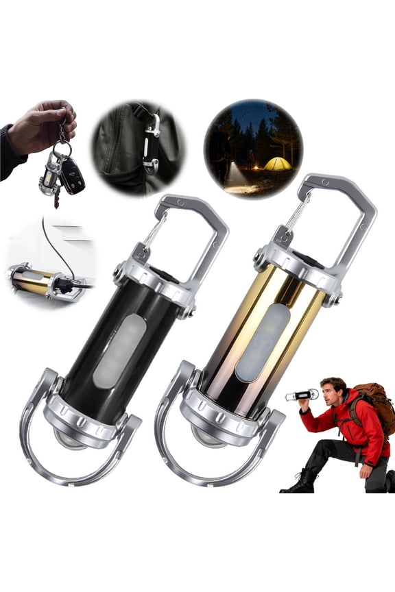 2 Pcs Mini Keychain Flashlight with 7 Adjustable Brightness Modes, Lightweight 1200lm Bright Keychain Flashlight, Rechargeable Pocket Flashlight for Camping Hiking Emergency Outdoor, Gold