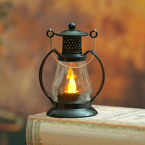 2 Pcs Mini Lanterns LED Small Lanterns Decorative Indoor Outdoor Hanging Lantern Decorative Candle Lanterns Farmhouse Decor for Weddings Western Camping Party Halloween Christmas Decorations