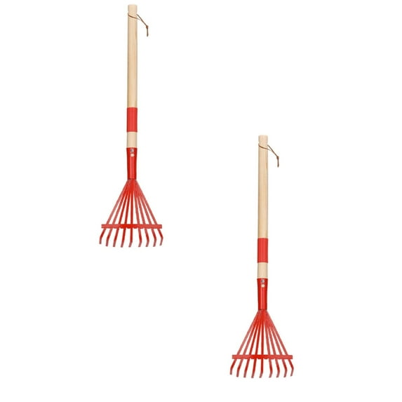 2 Pcs Mini Leaf Rake, Small Wooden Handle Leaf Rake with Metal Tines, Gardening & Lawn Care Hand Tools/Small Patio, Lawn & Garden Tool 28"