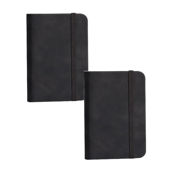 2 Pcs Mini Leather Pocket Notebook Small Hardcover Notebook Hardcover Mini Notepad Tiny Lined Journal Small Pocket Notebook Mini Journal Notepad for Office Home Writing Supply, 3"x4.3", Black