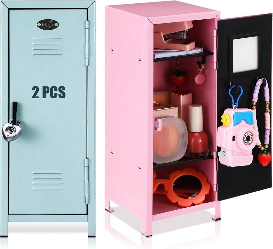 2 Pcs Mini Locker With Lock And 2 Keys 10.8 Inch Miniature Storage ...
