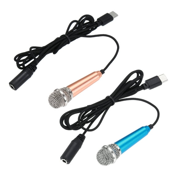 2 Pcs Mini Microphone, Mini Mic Tiny Microphone Phone Type C Mic Small Microphone for Record Phone Voice, Gold/Blue