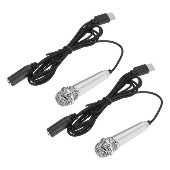 2 Pcs Mini Microphone, Mini Mic Tiny Microphone Phone Type C Mic Small Microphone for Record Phone Voice, Silver