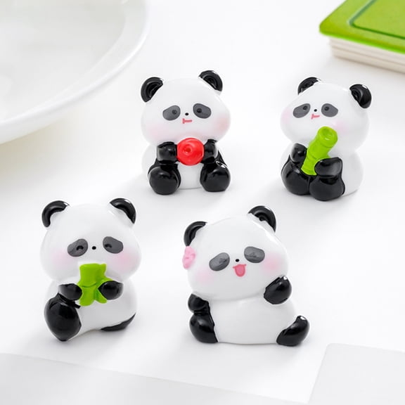 2 Pcs Mini Panda Figurines, Resin Cake Toppers for Fairy Garden Decor