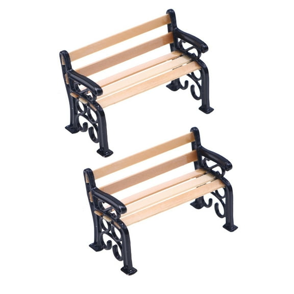 2 Pcs Mini Park Bench Dollhouse Furniture Miniature Furniture Decorations for Bedroom Mini Wooden Furniture