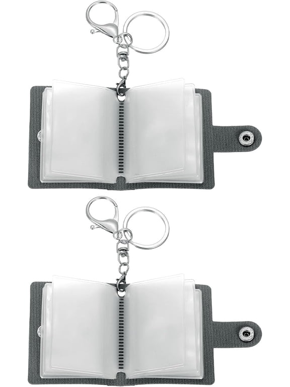 2 Pcs Mini Photo Keychain Custom Personalized Leather Album Keychains with 20 Pictures DIY Small Memory Key Ring Picture Book for Family, Black