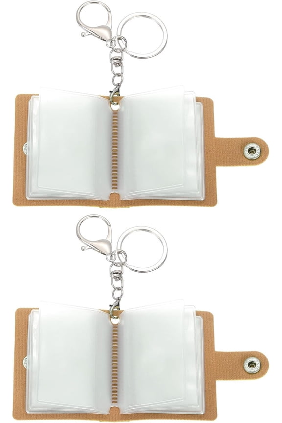 2 Pcs Mini Photo Keychain Custom Personalized Leather Album Keychains with 20 Pictures DIY Small Memory Key Ring Picture Book for Family, Coffee