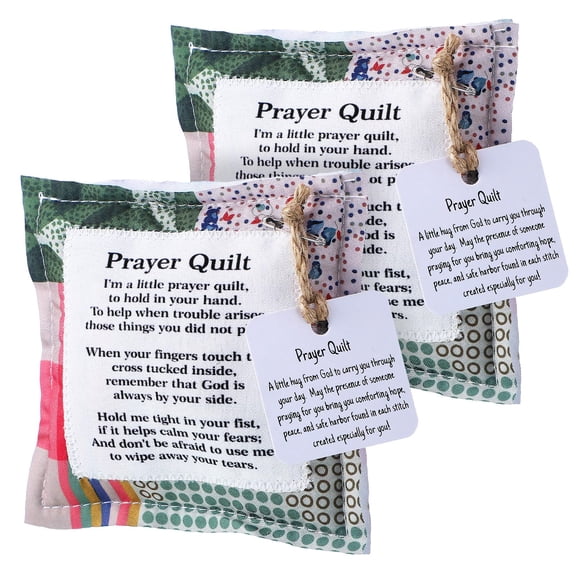 2 Pcs Mini Prayer Quilt with Cross Inside, Vintage Pocket Scripture Prayer Quilt Squares Sympathy/Encouragement Christian Gifts for Women Clergy Pastor Appreciation
