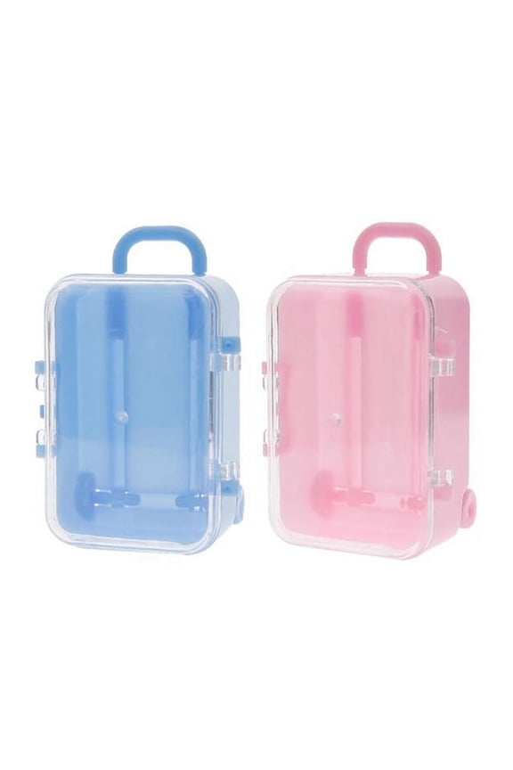 2 Pcs Mini Roller Travel Suitcase Candy Box Personality Wedding Candy Box Luggage Trolley Case Candy Toy Small Storage Box, Blue & Pink