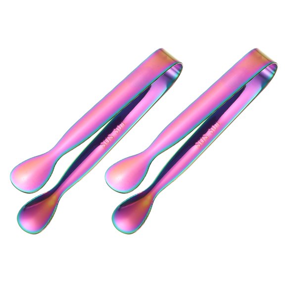 2 Pcs Mini Serving Tongs, 4.3 Inch Kitchen Tong Stainless Steel Small Buffet Tongs Ice Sugar Tong for Serving Charcuterie Dessert Party Tea Party Bar Coffee, Colorful
