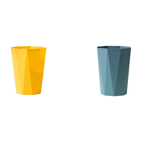 2 Pcs Mini Trash Can (9.4" x 8.26"), Decorative Plastic Garbage Can Geometric Open Top Waste Bin Paper Waste Container for Home Office Study Room (Yellow*1+Blue*1)