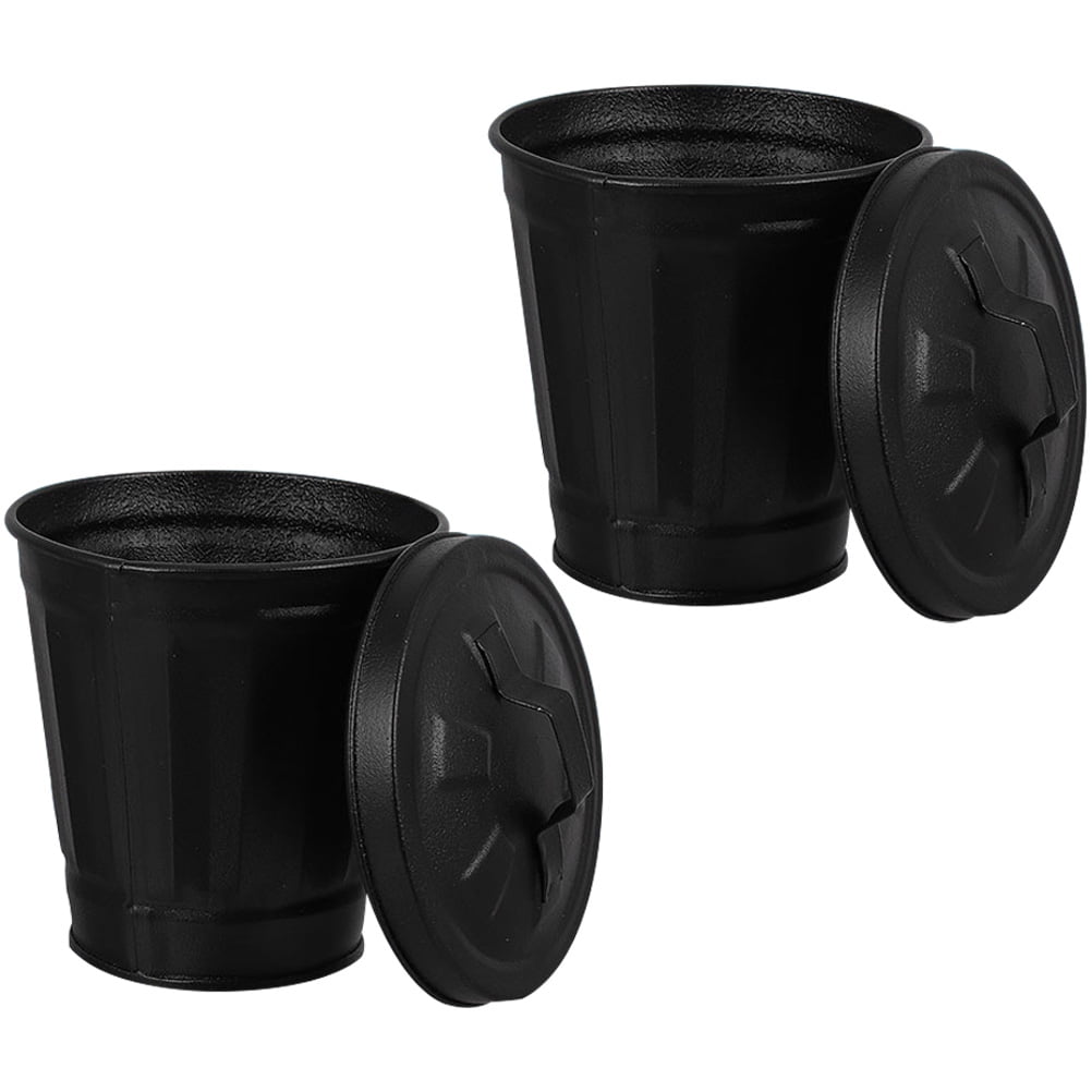 2 Pcs Mini Trash Can Wastebasket with Lid Indoor Plant Pots Flower for Plants Small Outdoor Galvanized Planter Office